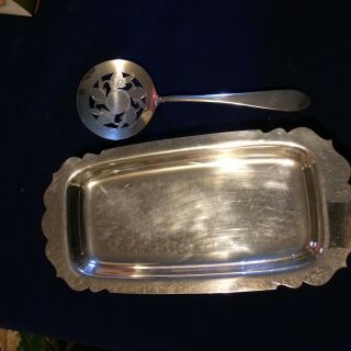Vintage WM Rogers Silverplate Cranberry Serving Set Tray With Spoon 2