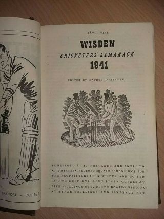 Wisden 1941 Rebind Without Covers,  Very Rare Year