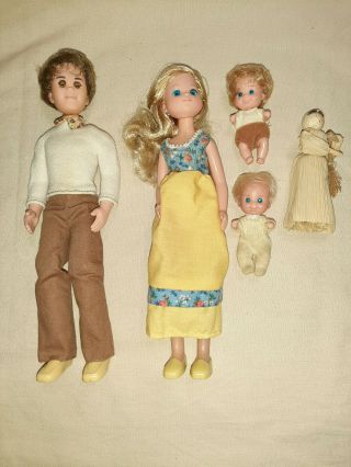 Vintage 1977 Mattel Sunshine Fun Family Dolls Dad Mom Babies