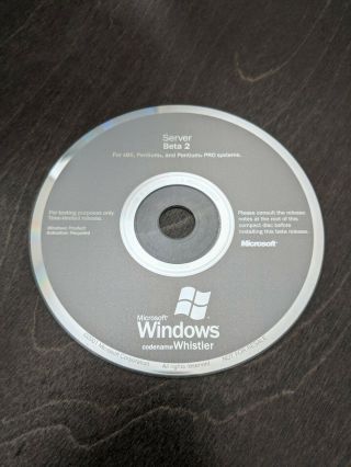 Ultra Rare: Microsoft Windows Codename Whistler Server Beta 2 Cd