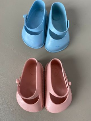 2 Pair Vtg Mary - Jane Style Baby Doll Shoes Fairyland Toy Products Pink Blue No 4