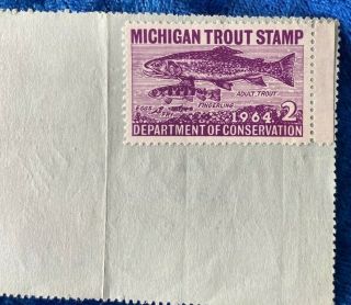 Vintage State Of Michigan 1964 Fishing License Trout Stamp