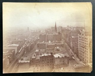 Antique 1890’s Bowling Green,  Broadway,  York,  Ny Birds Eye View Albumen Photo