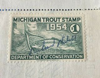 Vintage State Of Michigan 1954 Fishing License Trout Stamp