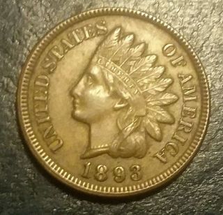 1893 Indian Head Penny,  Coin Rare Date,  Full Liberty,  4 Diamonds