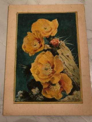 Vintage Watercolor Of Flowers And Cactus Signed By W.  Beck