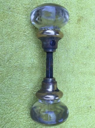 Vintage Glass Door Knob Set With Spindle And 2 Knobs On Each One