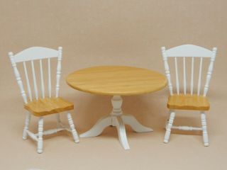 Vintage White Wooden Kitchen Table With 2 Chairs Dollhouse Miniature 1:12