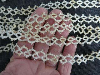 Antique Vtg Hand Tatted 1/2 In Wide Lace Ecru 122 " Tiny Cotton Doll Dress Trim