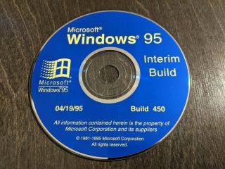 Ultra Rare: Microsoft Windows 95 Codename Chicago Interim Build 450 Beta Cd