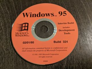 Ultra Rare: Microsoft Windows 95 Codename Chicago Interim Build 324 Beta Cd