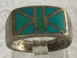 Gorgeous Rare Vintage Estate Zuni Sterling Silver 925 Turquoise Ring Sz 8.  5 Be36