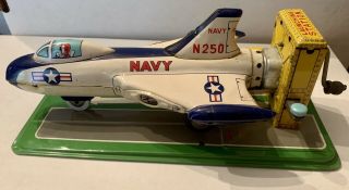 Rare Linemar Toy Co.  Japan Tin Navy N250 Jet Launching Station.