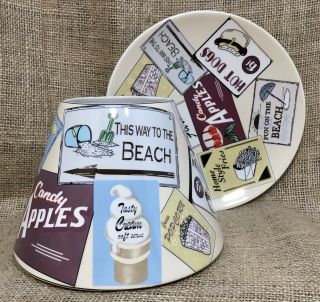 Vintage Yankee Candle Large Jar Shade Topper & Plate Boardwalk Beach Theme