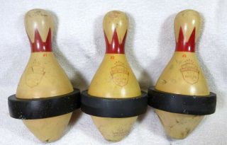 Vintage Brunswick Red Crown Duck Pins Bowling Pins Pegs Duckpin 2