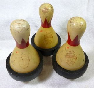 Vintage Brunswick Red Crown Duck Pins Bowling Pins Pegs Duckpin 3