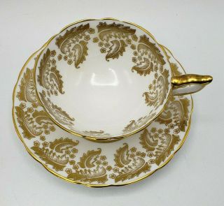 Royal Stafford Wide Mouth Heavy Gold Lace Bone China England Tea Cup & Saucer 2