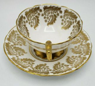 Royal Stafford Wide Mouth Heavy Gold Lace Bone China England Tea Cup & Saucer 3