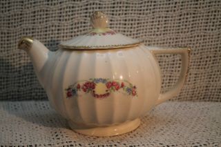 vintage old VANITY FAIR BRIDAL Teapot white Gold floral Pink blue flowers 3