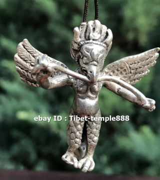4.  5 Cm Chinese Buddhism Miao Silver Garuda Dhwaja Bird Amulet Pendant Necklace