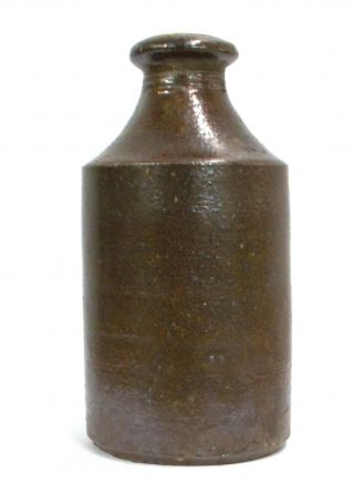 Larger Antique 1800s Salt Glazed Dark Brown Stoneware Crock Ink Bottle