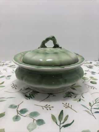 Antique Porcelain Covered Soap Dish With Stranier 1900 - 1910 Green Sevres