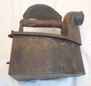 Antique Coal Fired Sad Iron With Brass Embossed Handle Marked 7 - 1/2