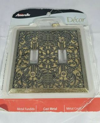 Vintage Style Metal Filigree Double Light Switch Covers Plates Gold Brass Flower