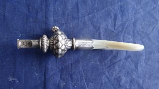 Rare Antique 1873 - 1891 Tiffany &co Sterling Silver Mop Baby Rattle Whistle 5,  5 "