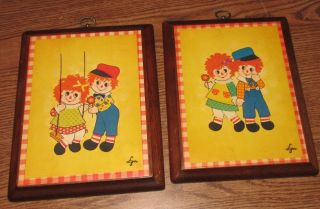 Rare Vintage Raggedy Ann & Andy Litho Wall Hanging Picture Plaques By Lyn Stapco