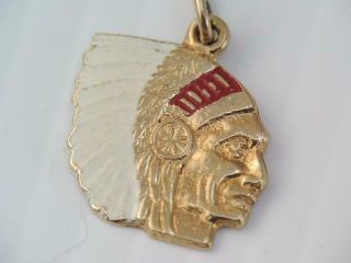 RARE VINTAGE SOLID 14K GOLD ENAMEL NATIVE AMERICAN INDIAN CHIEF CHARM 2