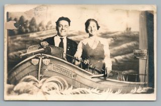 “going After U Boats” Antique Wwi Era Couple Rppc Studio Photo Azo 1910s