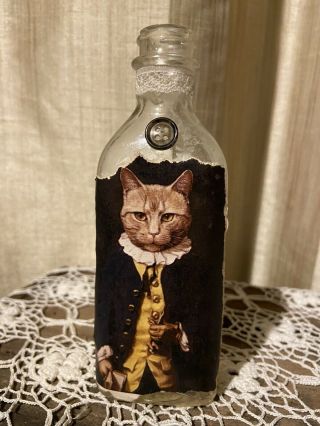 Vintage Bottle Cat Victorian Dressed Pet Oddities Decoration Gift 8”