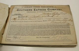 ANTIQUE 1878 SOUTHERN EXPRESS CO BILL OF LADING RECEIPT BOOK RAILROAD FREIGHT 3