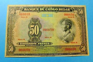 Rare Belgian Congo / Banque Du Congo Belge 50 Francs - Vf25