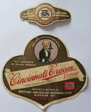 Rare Very Old Beer Label From Canada/ Brewed Windsor.  Ont. ,  Cincinnati Cream Expo
