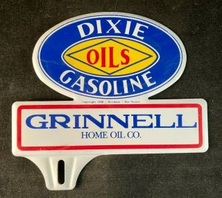 Vntg Dixie Oils Gasoline Painted License Plate Topper Rare Old Advertising Sign