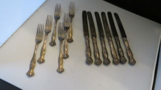 1847 Rogers Bros.  1904 Vintage Grape Silver Plate Set 6 Dinner Knives & 6 Forks