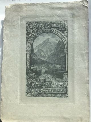 Antique 1912 German artist RUDOLF WESTPHAL Ex Libris BOOKPLATE engraving etching 2