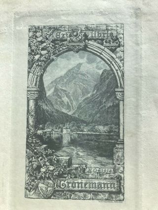 Antique 1912 German artist RUDOLF WESTPHAL Ex Libris BOOKPLATE engraving etching 3