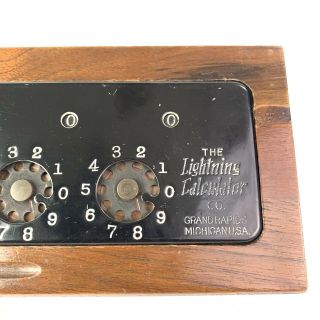 Antique The Lightning Calculator Adding Machine,  Hardwood base 2