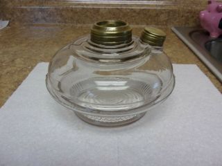 Antique Clear Glass Oil Lamp Base With Brass Collar And Fill,  Dated 1876