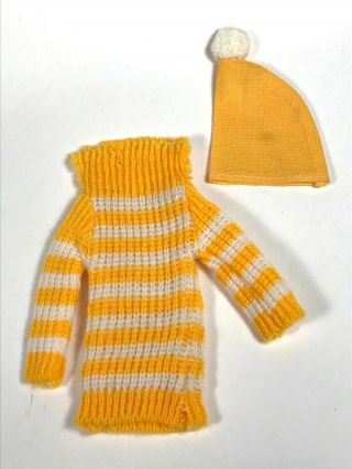 Vintage Petra Barbie Sized Clone Marion Yellow - Orange White Stripe Sweater & Hat