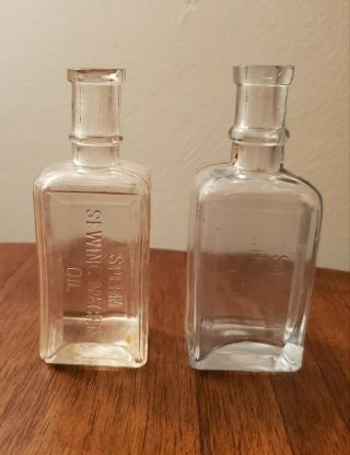 2 Antique Vintage Glass Sperm Sewing Machine Oil Apothecary Bottles