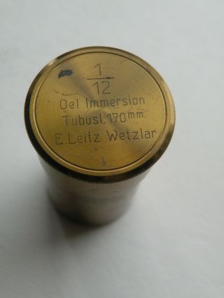 Antique Vintage Brass Objective Canister 1/12 Oel Imm Microscope Leitz Wetzlar