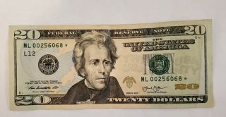 2013 $20 Twenty Dollar Bill Rare Star Note Low Serial Number Run 640k Ml00256068