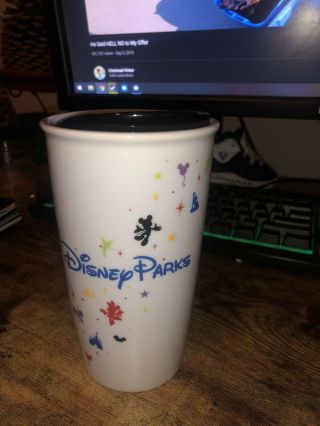 Retired Rare Disney Starbucks Theme Parks Coffee Ceramic 12oz Tumbler Cup & Lid