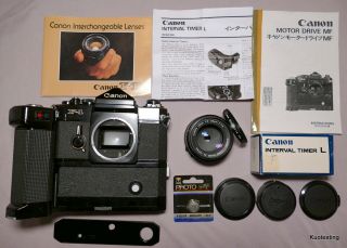 Rare Canon F - 1,  Motor Drive Mf,  Canon Fd 50mm F1.  4 Lens,  & Boxed Interval Timer