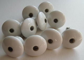 10 Vintage Ceramic Porcelain Cabinet Dresser Knobs Pulls White Round Salvage