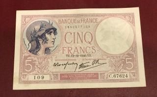 France French 5 Franc Bank Note 1940 Pick 83 Unc World War Ii Era Rare